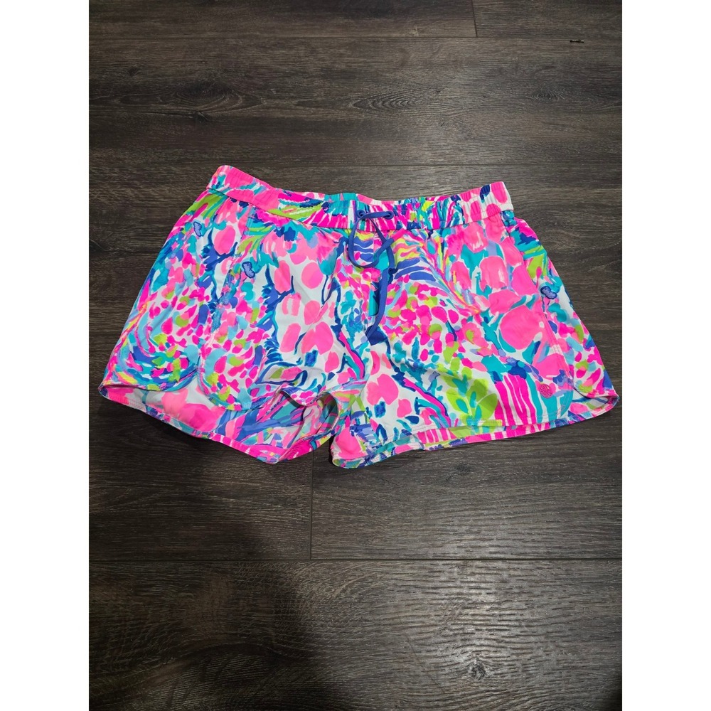 Lilly Pulitzer Buttercup Shorts Pink Blue Tropical Floral Print Drawstring Small